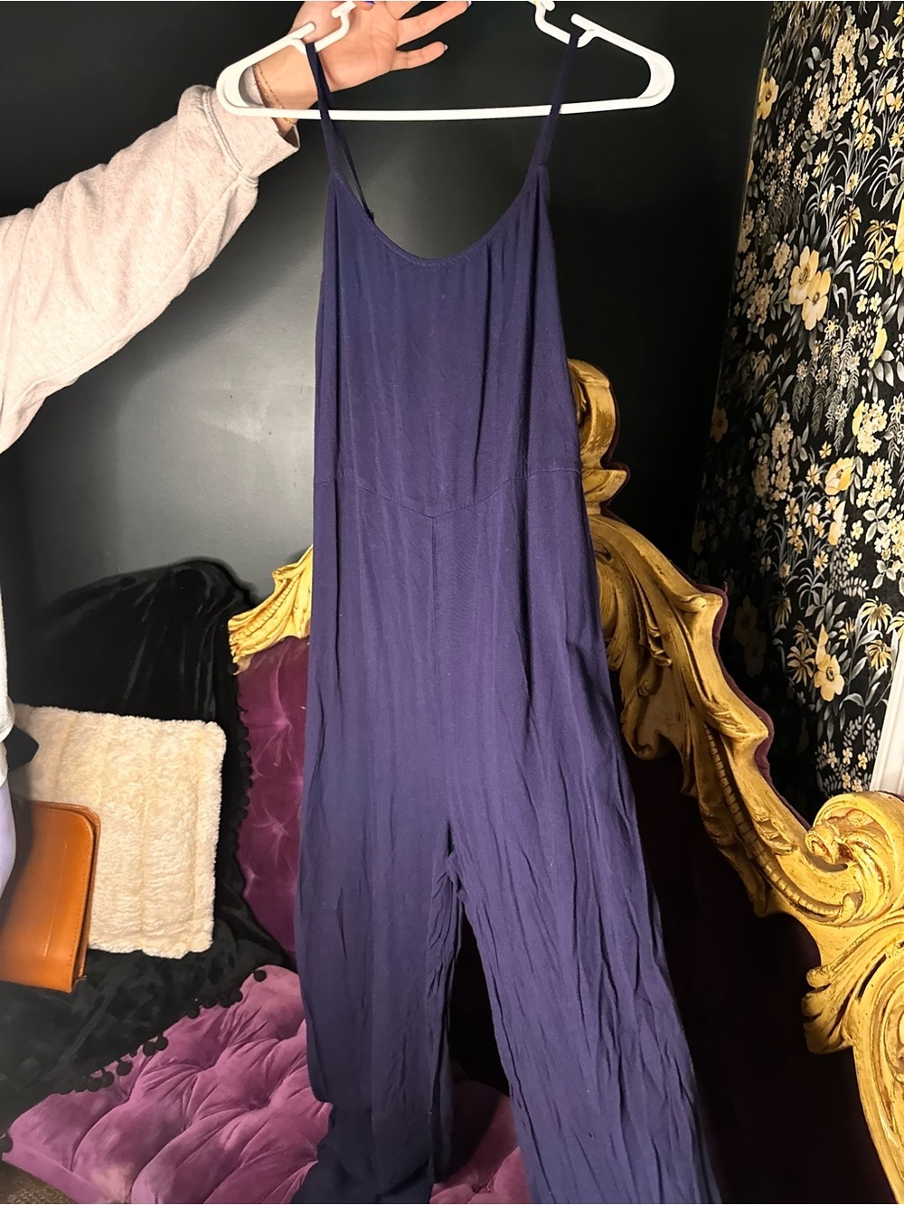 Relaxed Navy Wide-Leg Spaghetti-Strap Jumpsuit